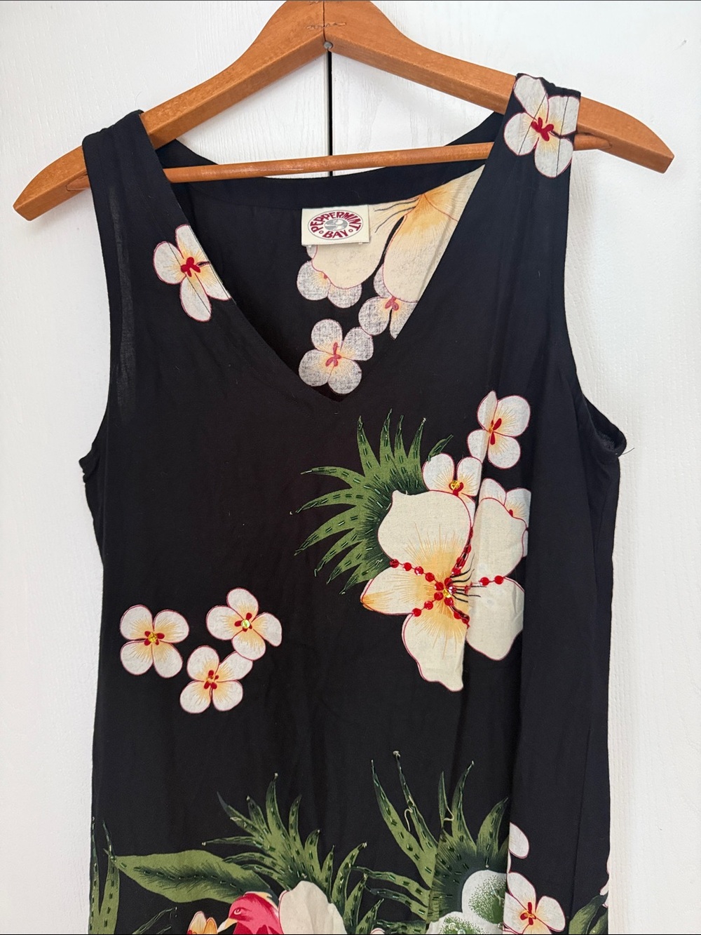 Peppermint Black Floral-Accent Sleeveless Tunic Dress - Picture 3 of 6